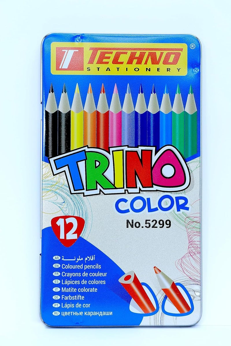 TECHNO TRINO COLOR PENCIL 12 COLORS META L BOX (METAL BOX)- Pack Of 02 - Image 1